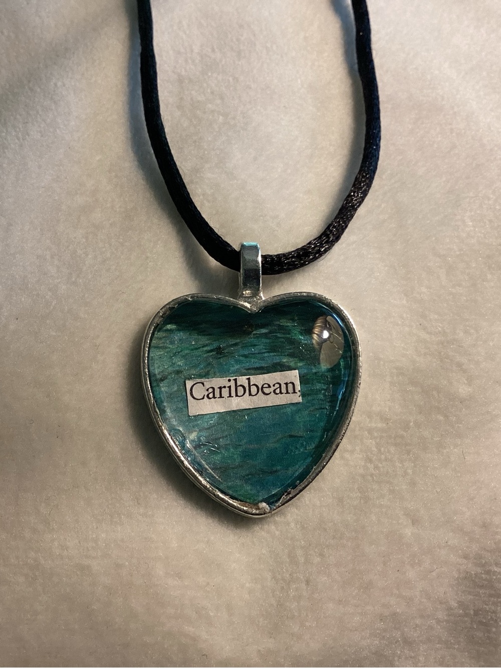 Caribbean Teal Heart Pendant Necklace New Hand Crafted